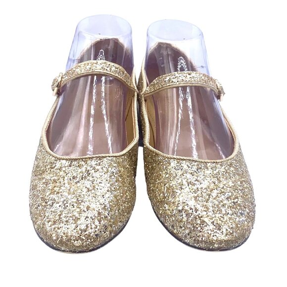 Girls Gold Glittery Ballet Mary Jane Flats Party Shoes Size 5 J. Crew Factory - Picture 2 of 12